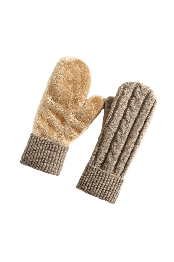 Women's Winter Warm Mittens, Thick Knitted Wool Gloves with Soft Lining - Cozy Cold Weather Warmer Accessories & Gifts (Coffee)