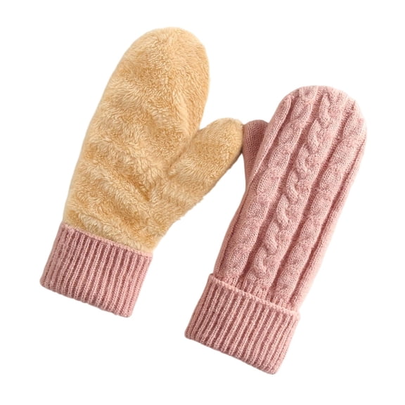 Women's Winter Warm Mittens, Thick Knitted Wool Gloves with Soft Lining - Cozy Cold Weather Warmer Accessories & Gifts (Pink)