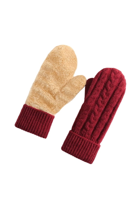 Women's Winter Warm Mittens, Thick Knitted Wool Gloves with Soft Lining - Cozy Cold Weather Warmer Accessories & Gifts (Red)
