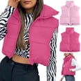 thumbnail image 1 of Women's Winter Warm Padded Gilet Vest Coat Outerwear Sleeveless Crop Top Jacket Thermal Thickened Fleece Lined Cold Weather Casual Streetwear Fashion | CSEONE,Pink XL, 1 of 9