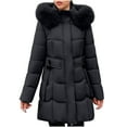 thumbnail image 1 of Women's Winter Warm Plus Size Puffer Coat Casual Colored Long-Sleeved Hooded Jacket Lightweight Puffer Jacket(Black XL), 1 of 8