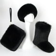 thumbnail image 1 of Women's Winter Warm Plush Headband, Handbag, Snow Boots and Fur Three Piece Set with Fleece Imitation Fur Mid Top Boots, 1 of 1
