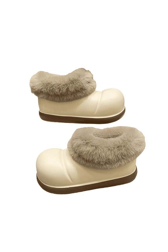 Women’s Winter Warm Plush Lined Clog Slippers, Cozy Fur Waterproof Indoor Outdoor House Shoes, Non-Slip Thick Sole Cotton Home Slippers for Cold Weather Comfort