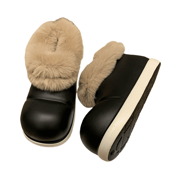 Women’s Winter Warm Plush Lined Clog Slippers, Cozy Fur Waterproof Indoor Outdoor House Shoes, Non-Slip Thick Sole Cotton Home Slippers for Cold Weather Comfort
