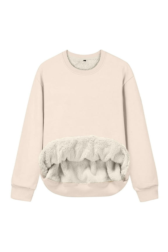 Women's Winter Warm Plush Solid Pocket Long Sleeve Hooded Sweatshirt