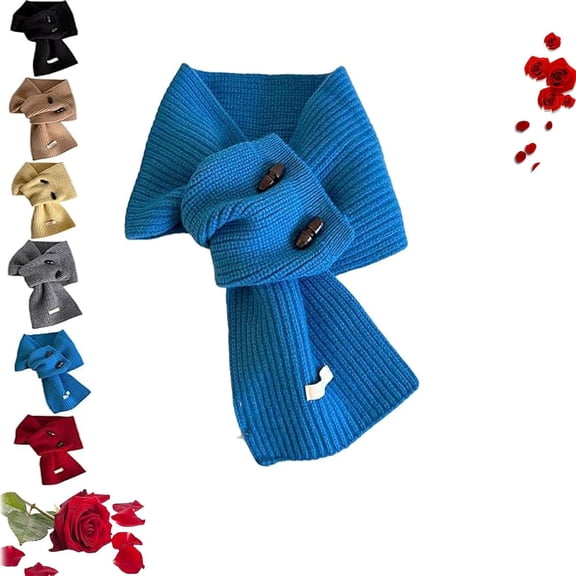 Women's Winter Warm Scarf with Wooden Buttons Knitted Neck Wrap, Soft Cozy Button Cowl Scarf for Cold Weather Outdoor & Daily Wear