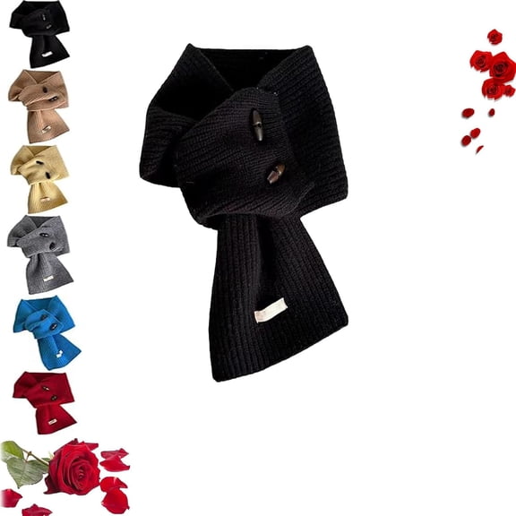 Women’s Winter Warm Scarf with Wooden Buttons, Soft Cozy Button Cowl Scarf for Cold Weather Outdoor & Daily Wear