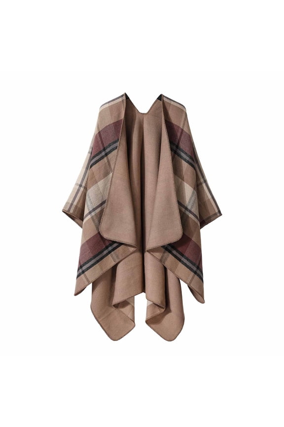 Women's Winter Warm Shawl Wraps Cloaks Open Front Poncho Scarf Cape Spring Color Block Shawls Cardigan Blankets