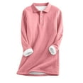 thumbnail image 1 of Women's Winter Warm Sherpa Lined Fleece Crewneck Sweatshirt Button Down Long Sleeve Pullover Loungewear Tunic Tops, 1 of 5