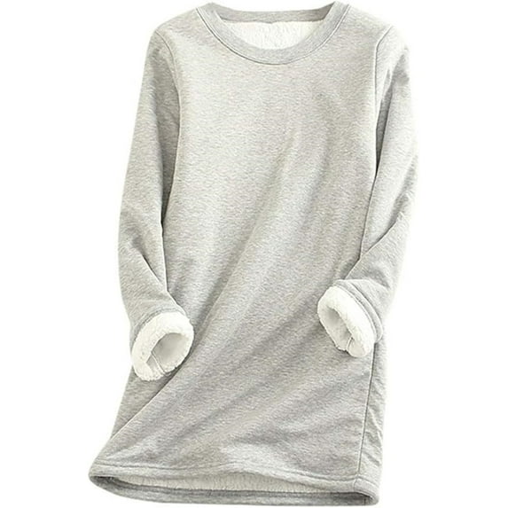Women's Winter Warm Sherpa Lined Fleece Crewneck Sweatshirt Pullover Loungewear Tunic Tops Solid Color Sweatshirt Long Sleeve Pullover Loungewear 