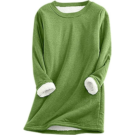 Women's Winter Warm Sherpa Lined Fleece Crewneck Sweatshirt Pullover Loungewear Tunic Tops Solid Color Sweatshirt Long Sleeve Pullover Loungewear ﻿