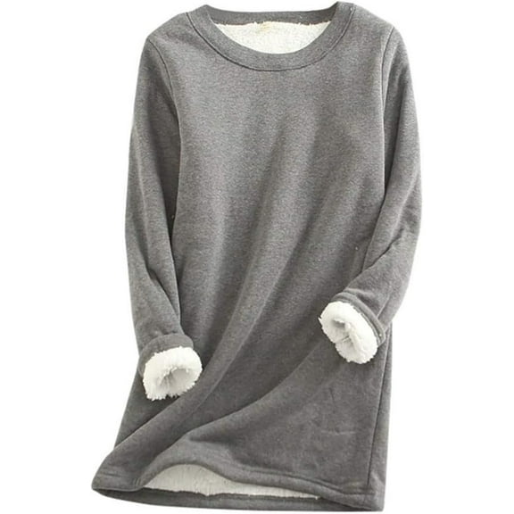 Women's Winter Warm Sherpa Lined Fleece Crewneck Sweatshirt Pullover Loungewear Tunic Tops Solid Color Sweatshirt Long Sleeve Pullover Loungewear ﻿