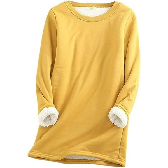 Women's Winter Warm Sherpa Lined Fleece Crewneck Sweatshirt Pullover Loungewear Tunic Tops Solid Color Sweatshirt Long Sleeve Pullover Loungewear ﻿