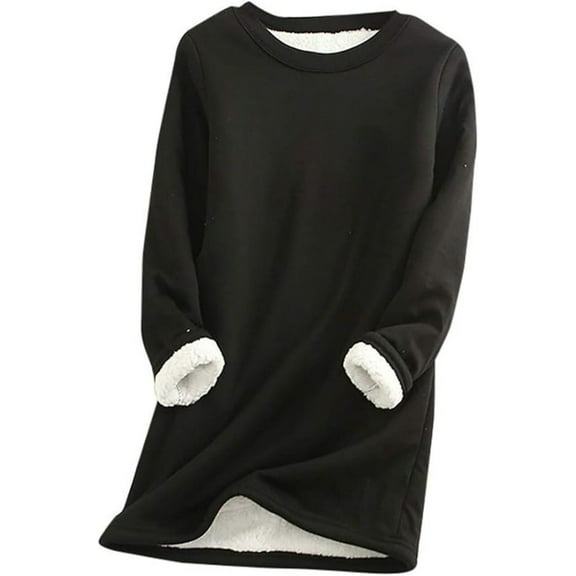 Women's Winter Warm Sherpa Lined Fleece Crewneck Sweatshirt Pullover Loungewear Tunic Tops Solid Color Sweatshirt Long Sleeve Pullover Loungewear ﻿