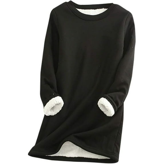 Women's Winter Warm Sherpa Lined Fleece Crewneck Sweatshirt Pullover Loungewear Tunic Tops Solid Color Sweatshirt Long Sleeve Pullover Loungewear 