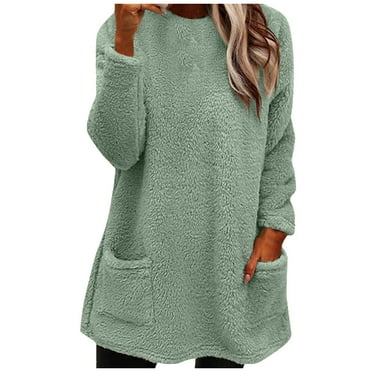 Women's Winter Warm Sherpa Lined Fleece Crewneck Sweatshirt with Pocket Solid Thermal Pullover Loungewear Tunic Tops