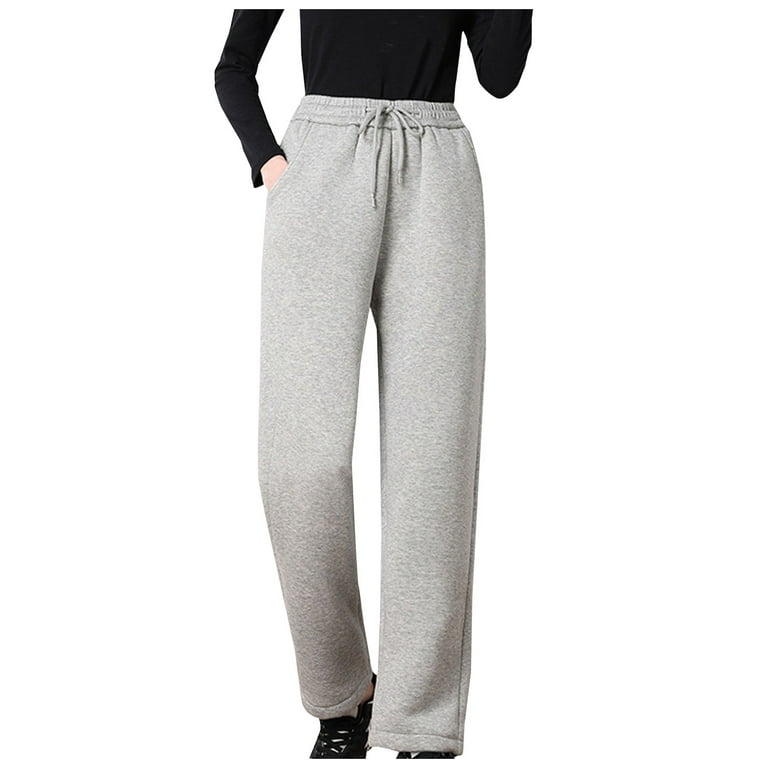 Women's Winter Warm Sherpa Lined Fleece Pants Casual Loose Fit High Waist  Straight Jogger Pants Trousers with Pockets