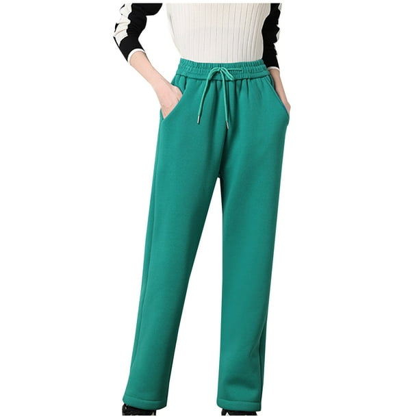 Women s Winter Warm Sherpa Lined Fleece Pants Casual Loose Fit High Waist Straight Jogger Pants Trousers with Pockets