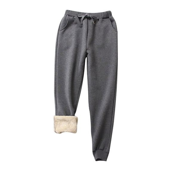 Women's Winter Warm Sherpa Lined Pants Solid High Waist Drawstring Stretchy Fleece Thermal Trousers with Pockets Ladies Clothes