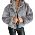thumbnail image 1 of Women's Winter Warm Short Coat Lapel Zipper Fleece Jacket Coat with Pockets, 1 of 9