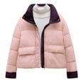 thumbnail image 1 of Women's Winter Warm Short Cotton Padded Jacket Stand Collar Baggy Zip Up Short Quilted Jacket Outerwear (L, Pink), 1 of 5