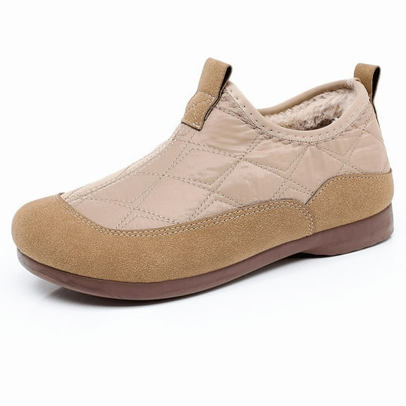 Women’s Winter Warm Slip-On Shoes, Cozy Quilted Fleece Lined Loafers with Non-Slip Sole, Lightweight Indoor Outdoor Comfort Walking Shoes, Casual Winter Footwear