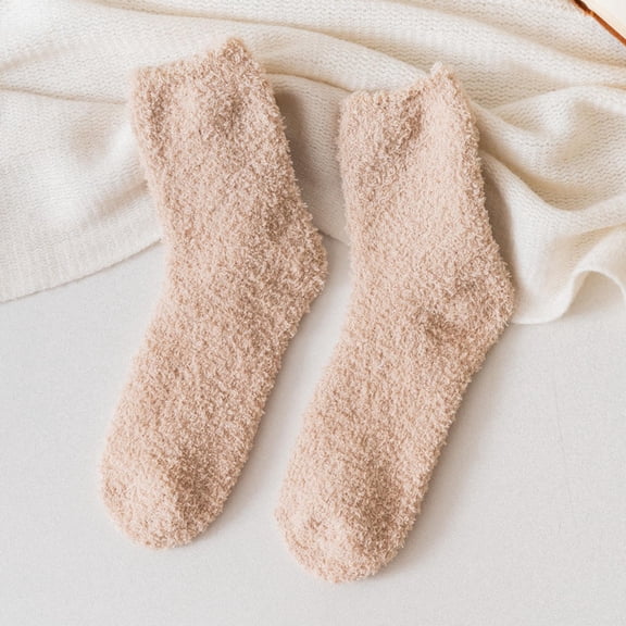 Women's Winter Warm Snow Socks Solid Color Soft Fluffy Bed Socks Ladies Home Floor Slipper Plush Thicken Coral Fleece Warmer