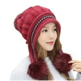 thumbnail image 1 of Women's Winter Warm Soft Ear Protection Knitted Sherpa Pompoms Ski Hats Fleece Lined Cover Ears Beanie Hat for Teen Girls, 1 of 5