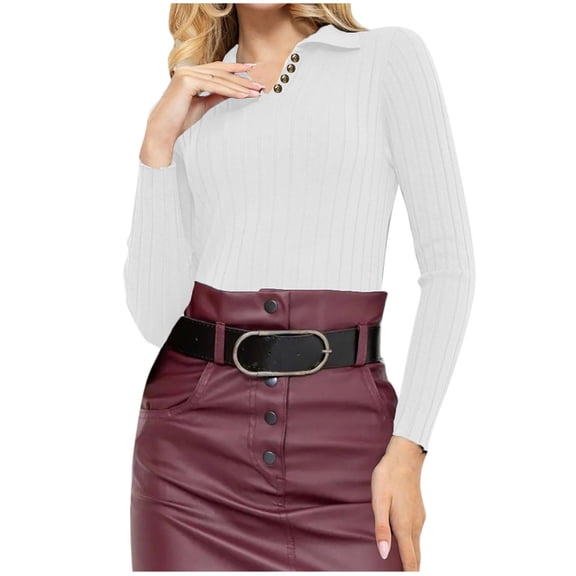 Women's Winter Warm Sweaters Casual Solid Color Base Knitted Long Sleeves V Neck White Fall Clothing (XL)