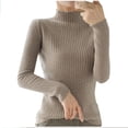 thumbnail image 1 of Women's Winter Warm Sweaters Casual Solid Color Crew Neck Base Knitted Loose Khaki Fall Clothing Turtleneck S-2XL, 1 of 5