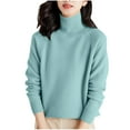 thumbnail image 1 of Women's Winter Warm Sweaters Solid Color Crew Neck Shoulder Thick Loose Mint Green Fall Clothing Turtleneck S-2XL, 1 of 4