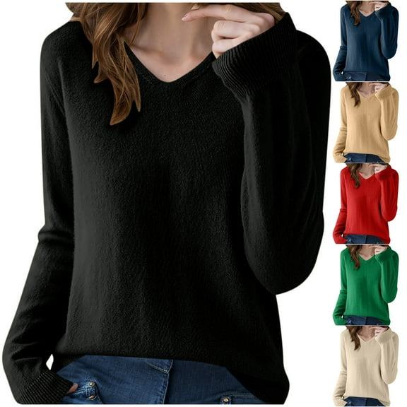 Women's Winter Warm Sweaters Solid Color Knitted Thin Cardigan Long Sleeved Black V Neck Fall Clothing S-2XL