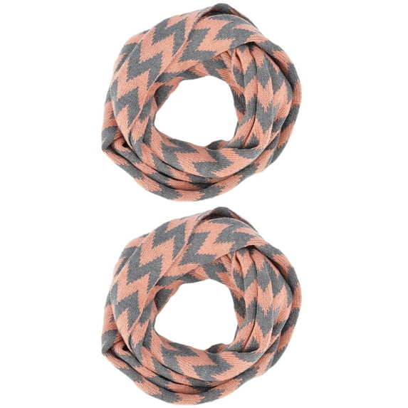 Women's Winter Warm Thick Knitted Chevron Zigzag 2-Tone Infinity Scarf, Pink