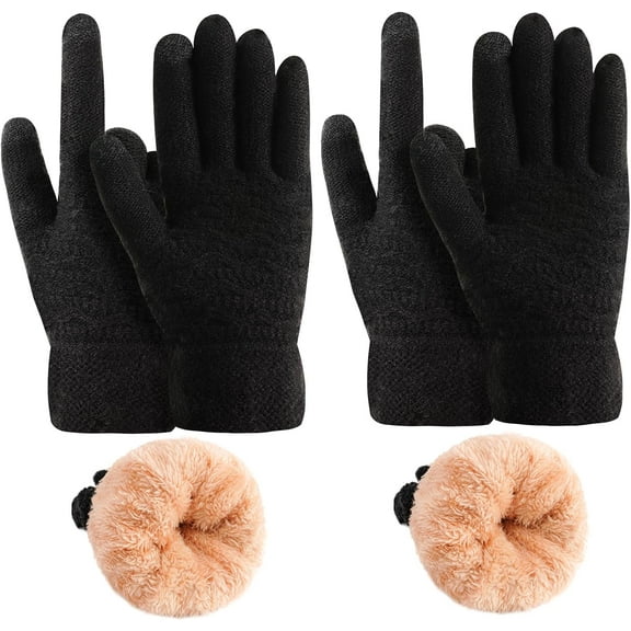 Women's Winter Warm Touch Screen Gloves Thermal Cable Knit Wool Fleece Lined Glove for Cold Weather