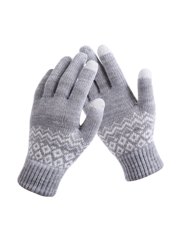 Women's Winter Warm Touch Screen Gloves Womens Thermal Cable Knit Wool Fleece Lined Glove for Cold Weather Gray One Size