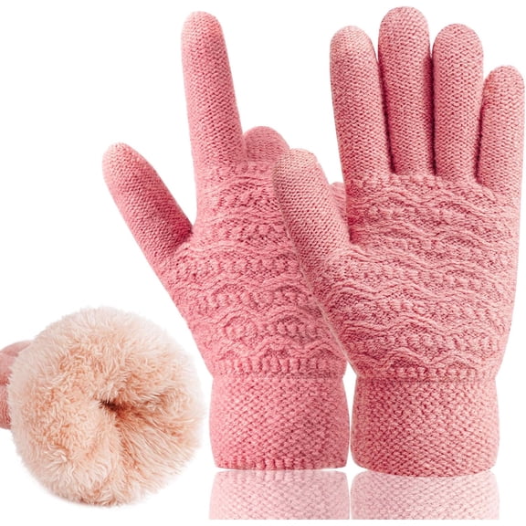Women's Winter Warm Touch Screen Gloves Womens Thermal Cable Knit Wool Fleece Lined Glove for Cold Weather