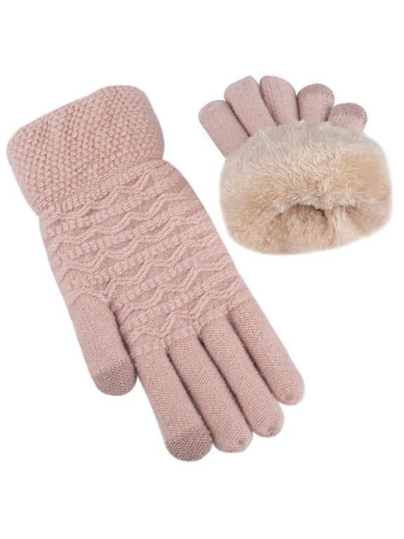 Women's Winter Warm Touch Screen Gloves Womens Thermal Cable Knit Wool Fleece Lined Glove for Cold Weather