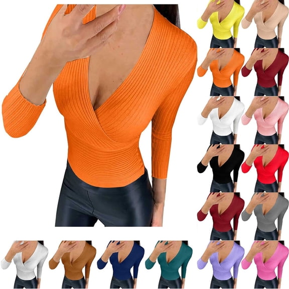 Women's Winter Warm V Neck Belted Long Sleeve Top Layering Base Shirt Fashion