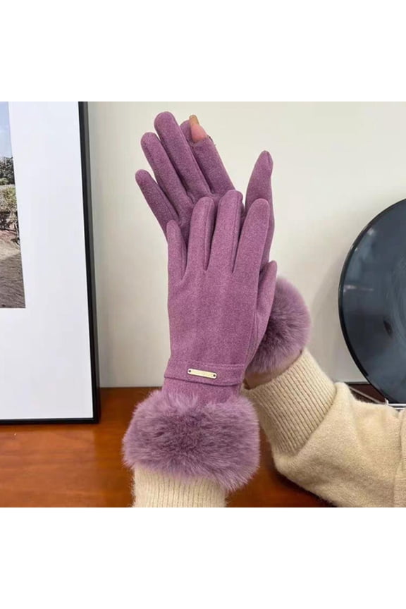 Women's Winter Warm Velvet Gloves Windproof and Cold Proof Touchscreen Thick Gloves Plush Wrist Suede Gloves for Outdoor Cycling Driving Split Finger Gloves