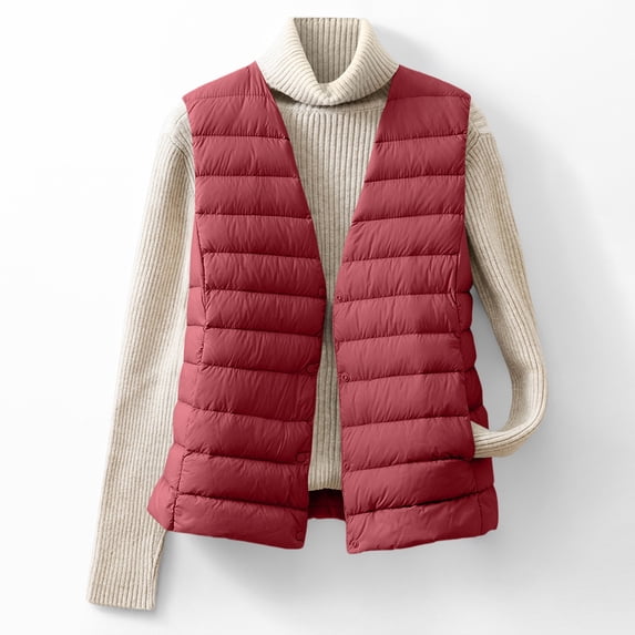 Women's Winter Warm Vest Wadded Style Down Coat Tank Solid Tops for Cold Weather