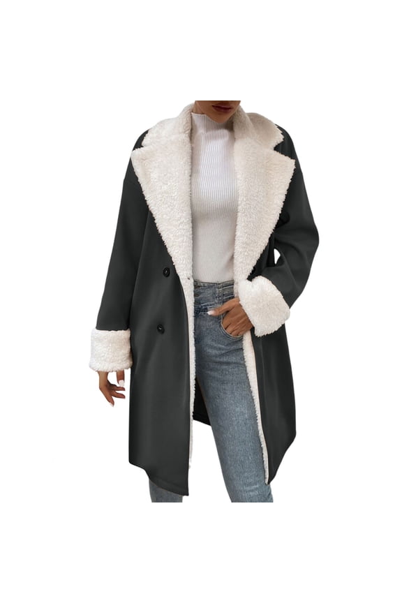 Women's Winter Warm Wool Double Jacket Cozy Casual Outerwear Windproof for Cold Weather