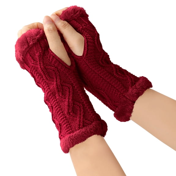 Women's Winter Warm Wool Gloves, Fingerless Twisted Knit Solid Color Short Gloves for Cold Weather, Touchscreen Compatible, Fashion Handwear