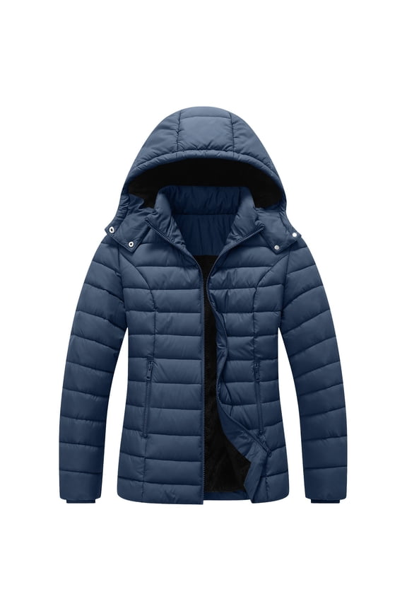 Women's Winter Warm Zipper Pocket Long Sleeve Hooded Jacket Coat Outerwear Casual Thickened Thermal Windproof Cold Weather Fashion | CSEONE,Navy XL