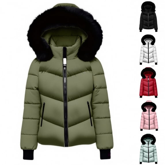 Women's Winter Waterproof Windproof Jacket Coat Outerwear with Pockets Zip Up Short Warm Snow Jacket Thermal Thickened Winter Fashion Gift | CSEONE,Army Green L