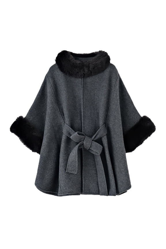 Women's Winter Wedding Faux Fur Wraps Shawls Cardigan Poncho Cape Bridal Stoles Scarf Gray Free