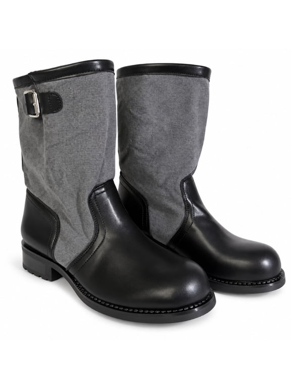 Women's Winter Western Small Leg Boots Round Toe Splicing Upper Back Buckle Chunky Block Heel Outdoor Boots