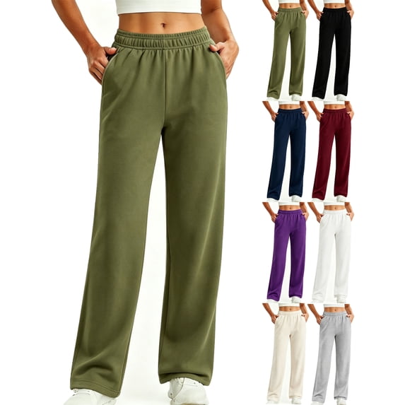 Women's Winter Wide Leg Sweatpants Oversized Elastic Waist Loose Fit Solid Color Casual Lounge Home Everyday Pants with Pockets