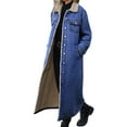 thumbnail image 1 of Women's Winter Windproof Lined Long Denim Coat Trucker Jacket Dark Blue L, 1 of 7