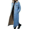 thumbnail image 1 of Women's Winter Windproof Lined Long Denim Coat Trucker Jacket Sky Blue S, 1 of 7