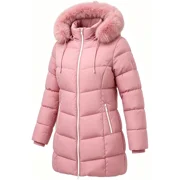 Winter Coats for Women Quilted Winter Jacket Windproof Puffer Parka Coat, Pink XL